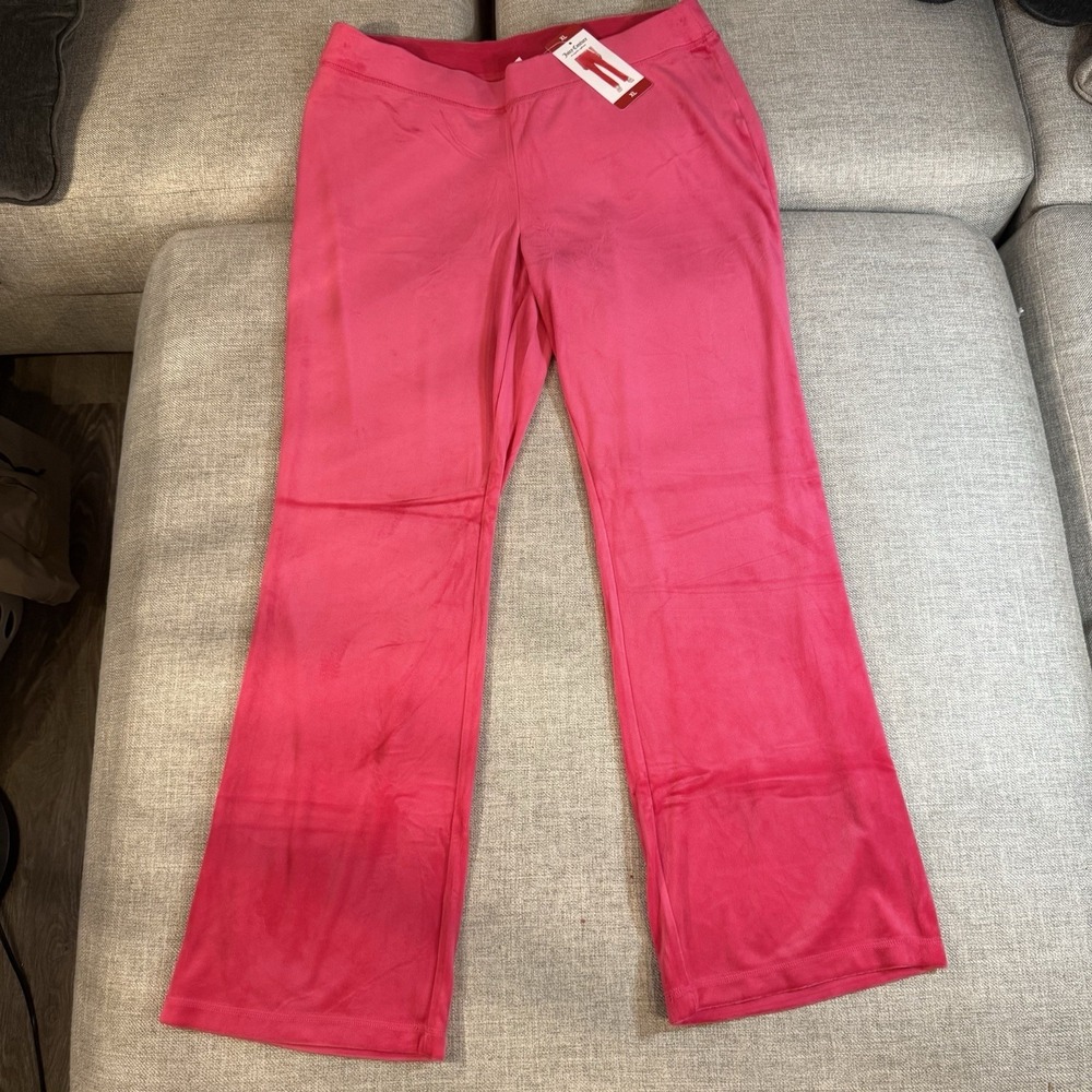 Juicy Couture Velour Pants Womens XL Pink Rhinestone Logo Wide Leg Y2K